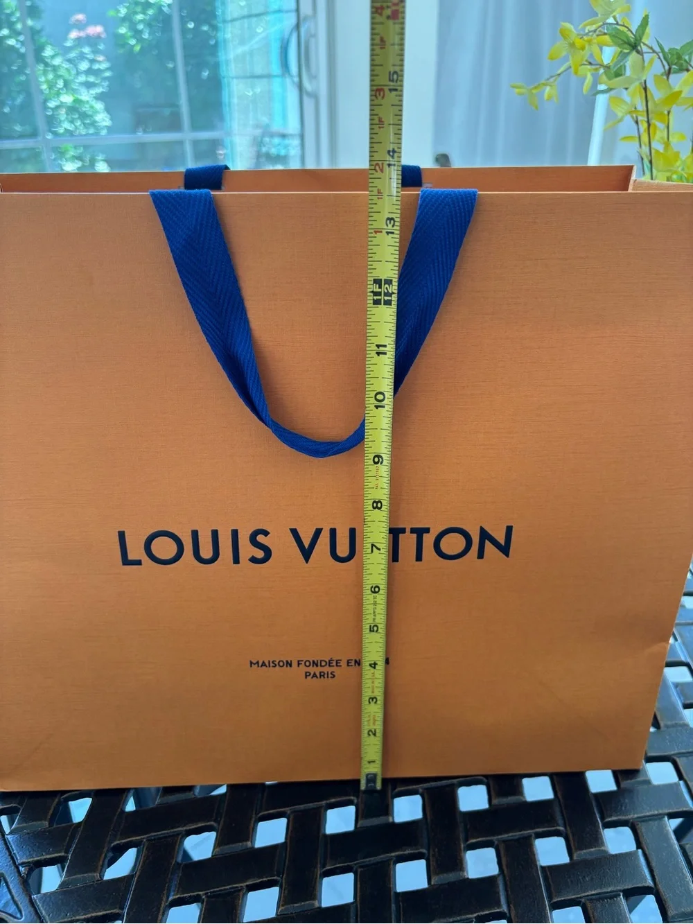 Louis Vuitton Orange Shopping Bag with Blue Handles
